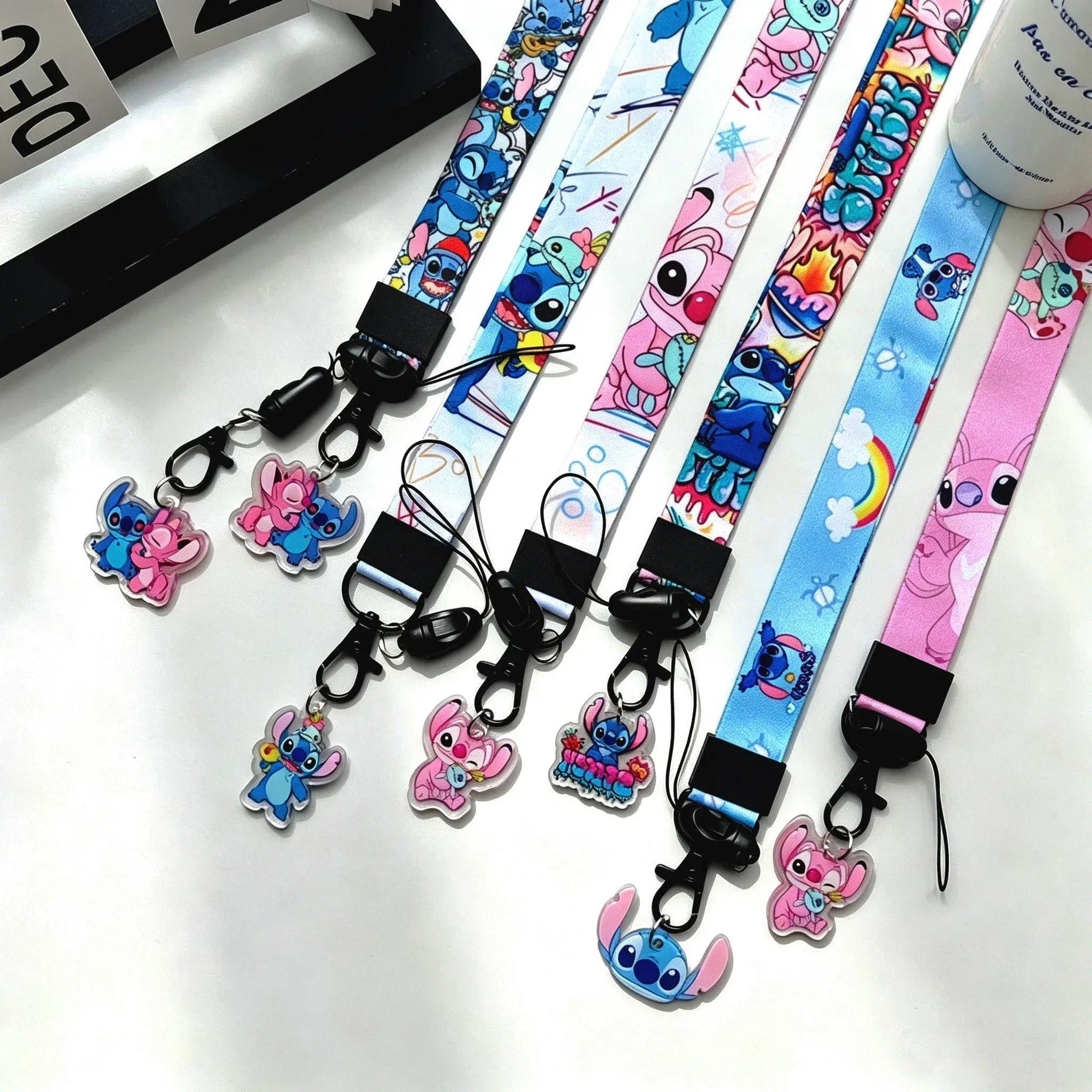 Disney Stitch & Angel Lanyard, Cartoon ID Badge & Anti-lost Card Polyester Strap for Kids..