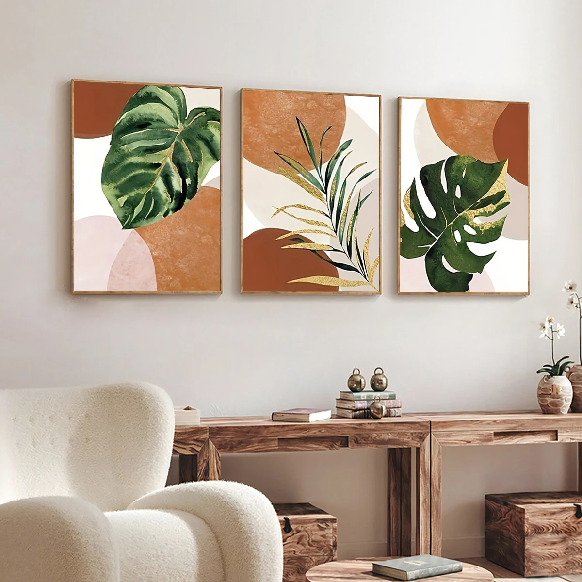 3pcs Boho Palm Leaf Green Plants Wall Art Canvas Paintings Modern Still Life Poster Prints Pictures for Living Room Decoration