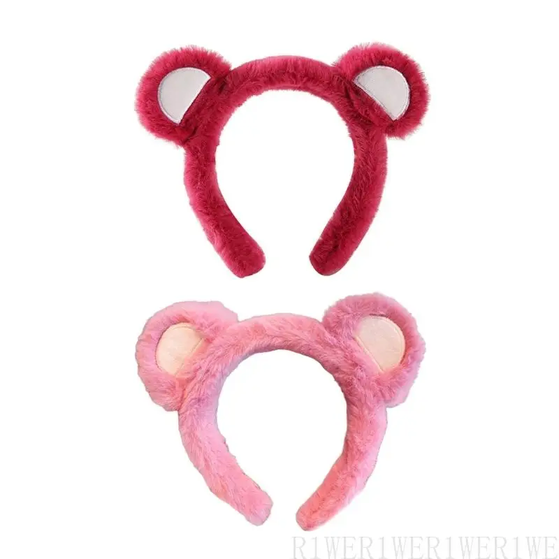 

R1WE Plush Bear Ears Hairband Cartoon Birthday Headwear Soft Comfortable Headbands for Everyday and Parties