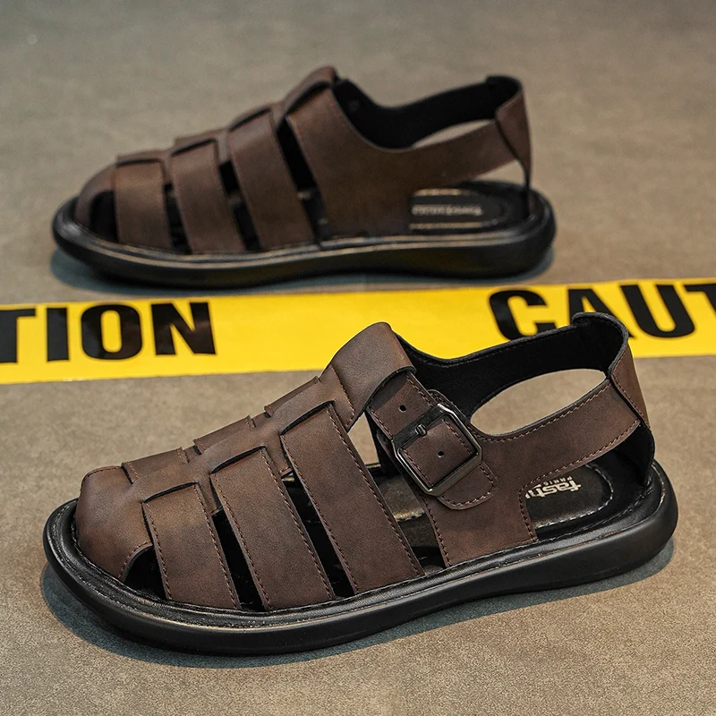 

Men's Baotou Sandals Summer Personalized Fashion Sports and Leisure Roman Shoes Large High Quality Leather Perforated Sandals