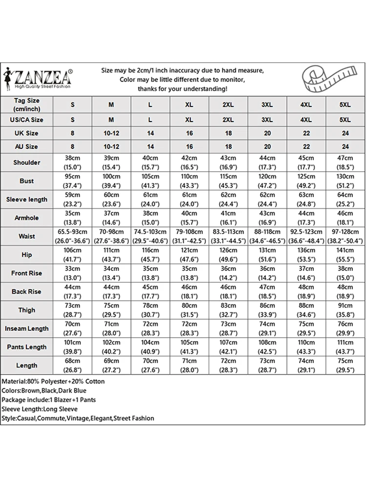 ZANZEA Autunno Plaid 2 pezzi Set Pantaloni da ufficio Set Risvolto Manica lunga Blazer Cappotti Pantaloni Vestito da donna Set coordinati 2025