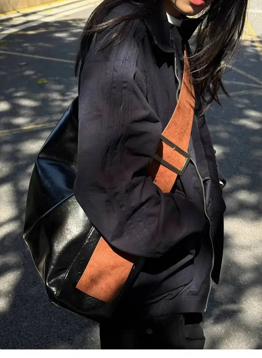 

Bloom Retro Black Messenger Women New Pu Leather Large Capacity Tote Bag Handbag Ladies High Street Casual Crossbody Bags