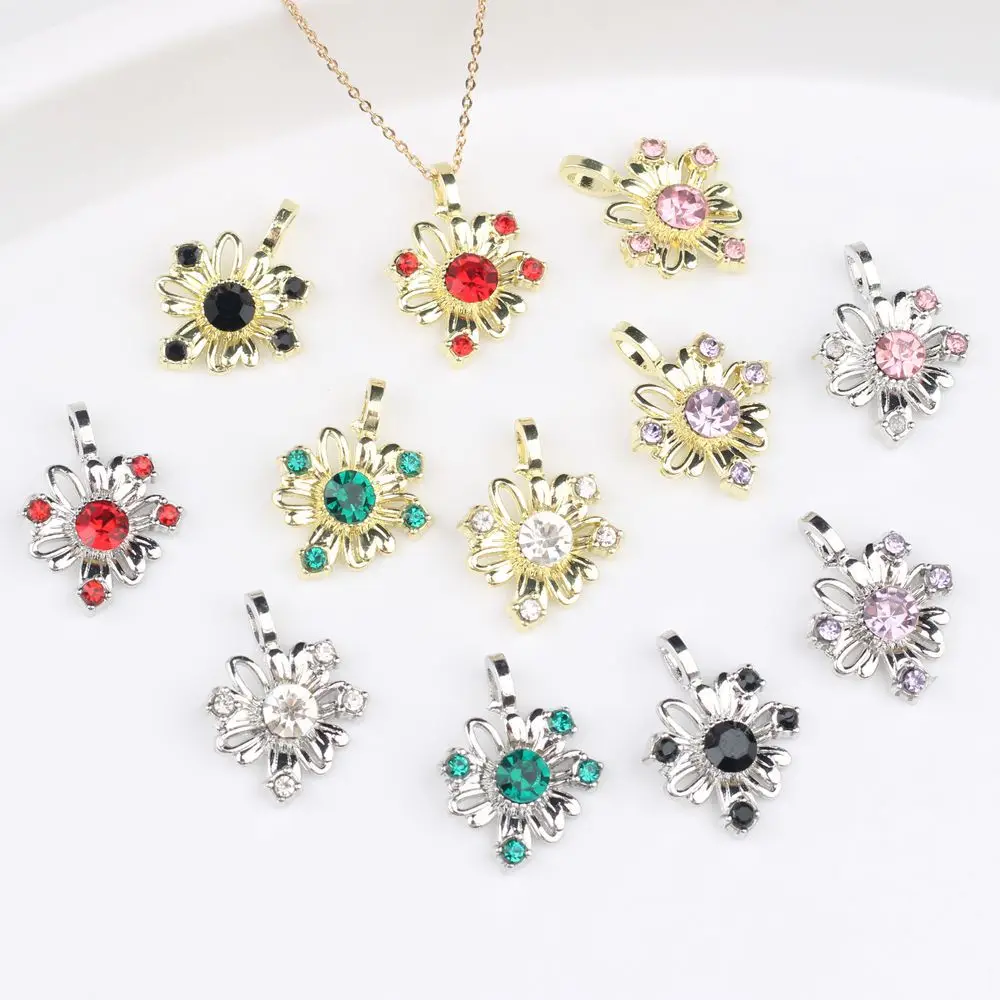

10Pcs/lot Simple Alloy Zircon Flower Charm Pendant DIY Jewelry Accessories for Necklace Bracelet