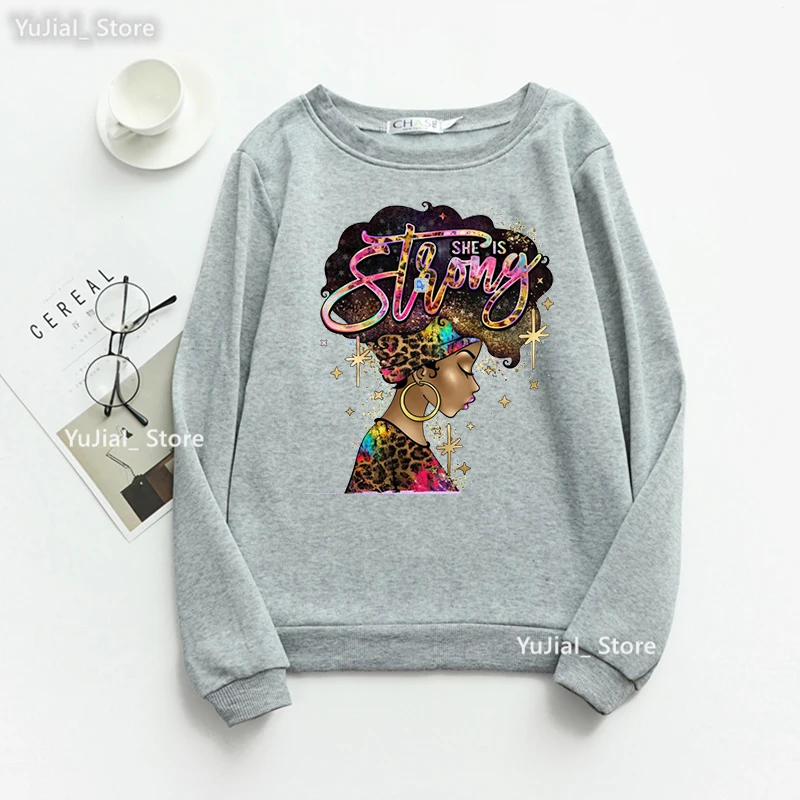 

Leopard She Is Strong Black Girls Graphic Print Sweatshirt Women Beautiful Melanin Hoodies Winter/Spring/Autumn Jumper Femme