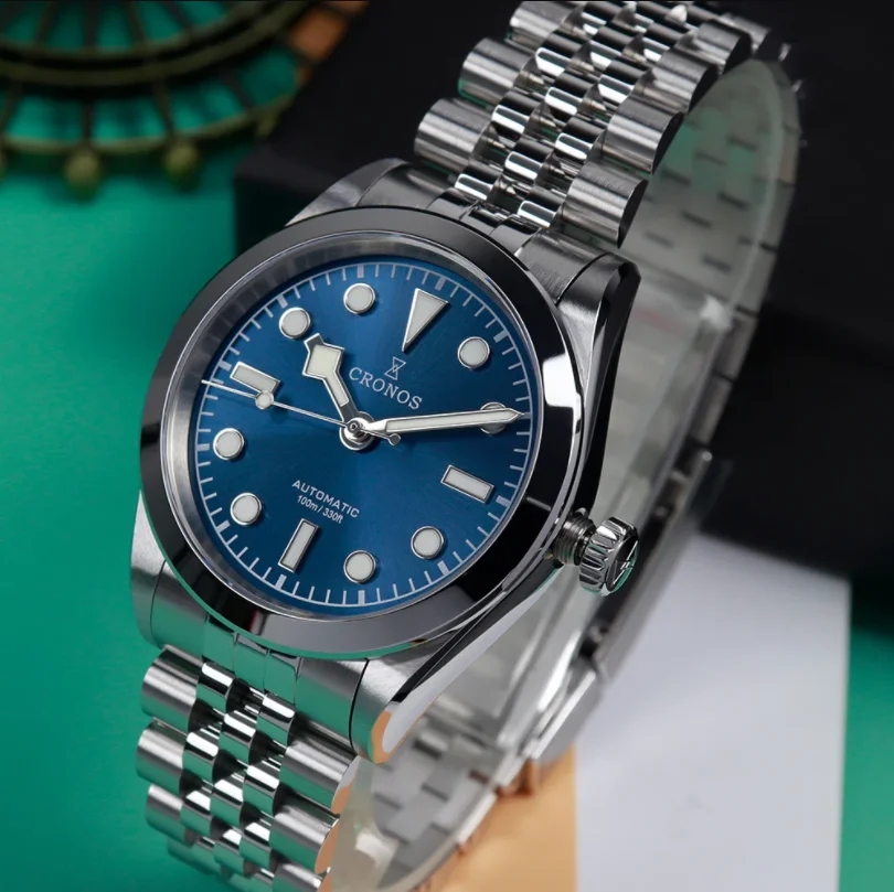 

CRONOS Мужские автоматические часы 36 мм Винтажные механические наручные часы с сапфировым стеклом 10 бар водонепроницаемые светящиеся PT5000