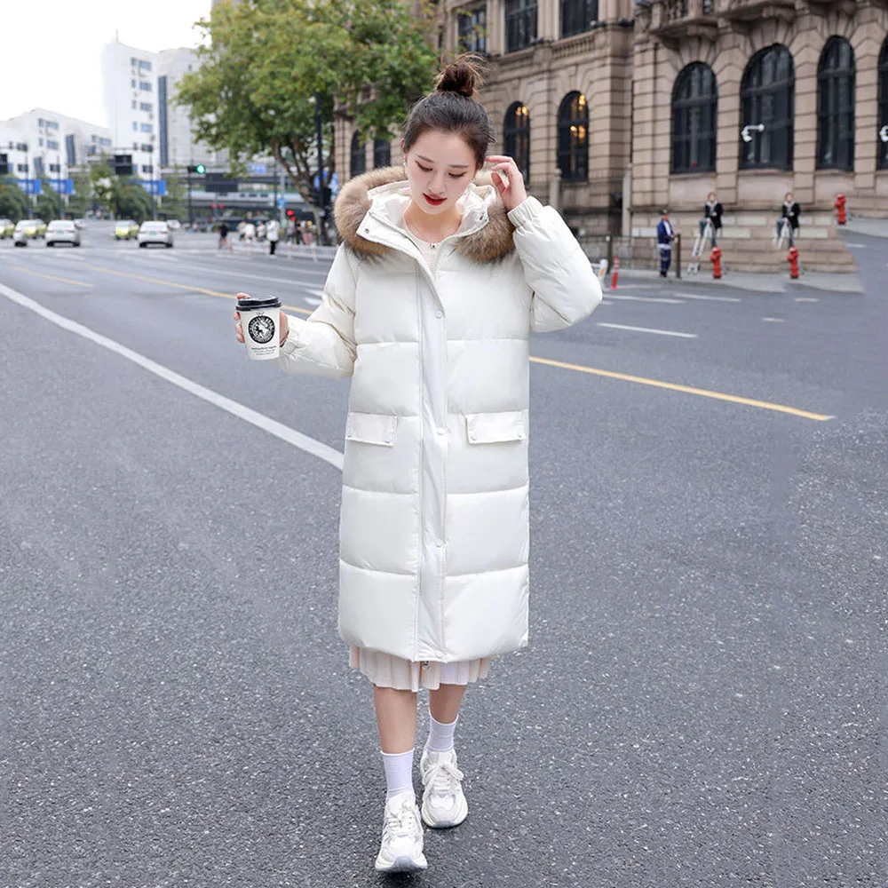 Online Celebrity Jacket Temperament Long Cotton-padded Jacket Female Tide Over The Knee In Winter Slim White Fashion Hooded Coat