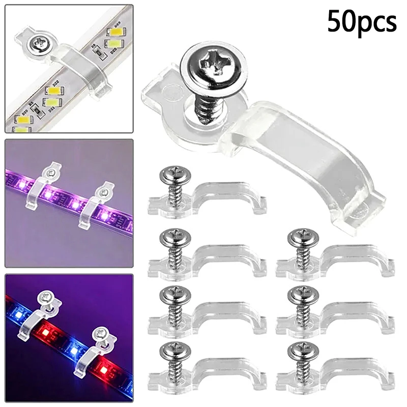 50Pcs For 5730/5050/2835/3014 SMD LED Waterproof Strip Light Mounting Brackets Clip Side Fixing Clips With Screws 10MM