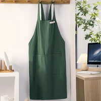 Women Japanese and Korean simple apron denim apron cotton and linen solid color blouse kitchen Florist coffee shop apron 3
