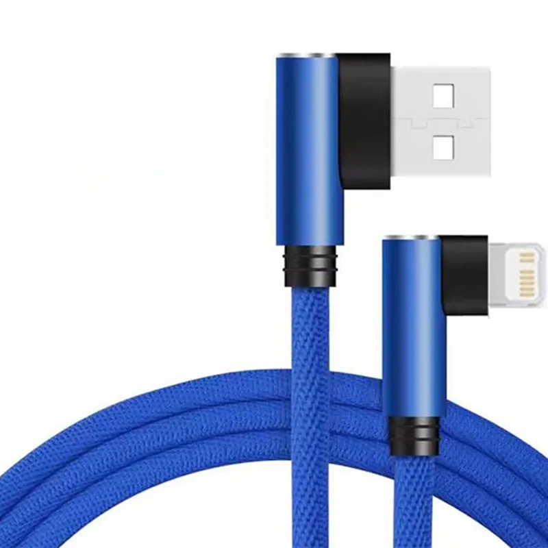 Cable de codo de sincronización de datos USB, Cable de carga de 0,25 m, 1m, 2m, 3m para Apple iPhone 12, 11 PRO, XS MAX, XR, 5S, SE, 6S, 7, 8 Plus,