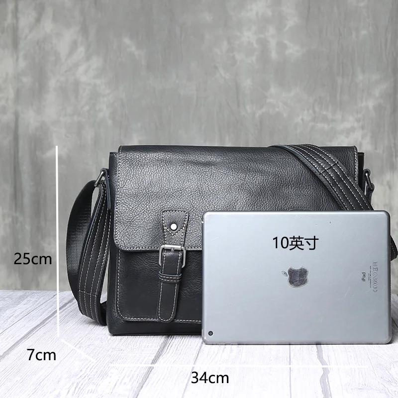 Commuter Leather Men\'s One Shoulder Crossbody Bag Simple And Large Capacity Top Layer Cowhide Horizontal Style Messenger Bag