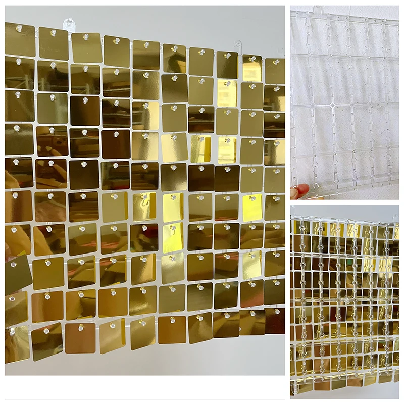 12pcs Pink Sequin Backdrop Panels for Wedding Party Baby Shower Background Wall Decor 3d Golden Shimmer Laser Backdrop Curtain