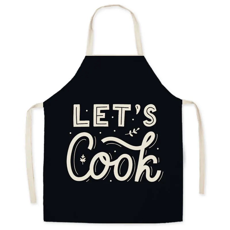 1 Pcs Cooking Kitchen Aprons for Women Cotton Linen Letter Bibs Household Cleaning Pinafore Home Cooking Apron 55x68cm