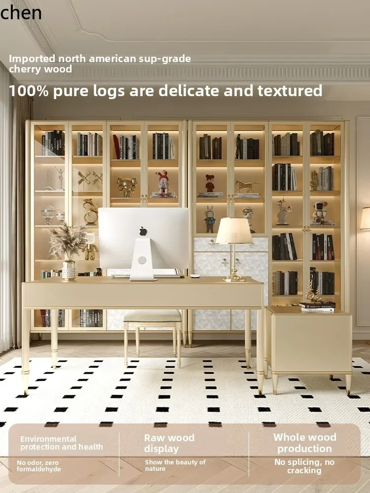 Solid Wood Desk Study Room Simple Shell Style Computer Desk with Storage Bedroom Desk