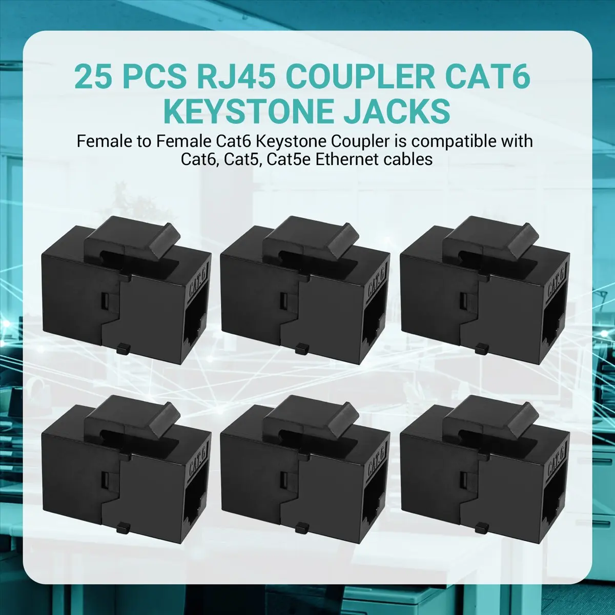 #02P 25 Pcs Rj45 Coupler Cat6 Coupler Female to Female Insert Coupler,cat6 keystone jacks,(ABS plastic)