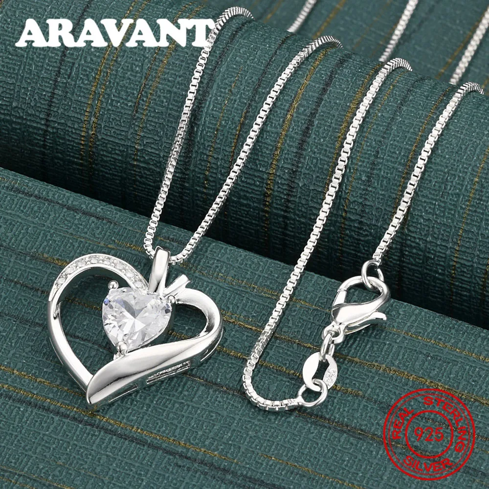 925 Sterling Silver Love Diamond Zircon Pendant Necklace Women'S Commuting Accessories Christmas Gift Jewelry