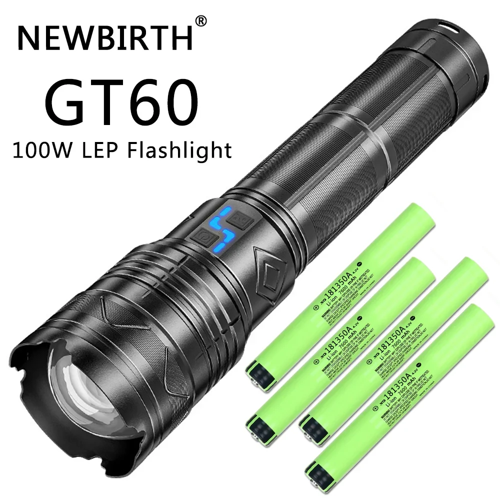 Powerful LED Flashlight Super Bright Spotlight Long Range Zoomable Emergency Torch Outdoor Tactical Flashlight Power Display