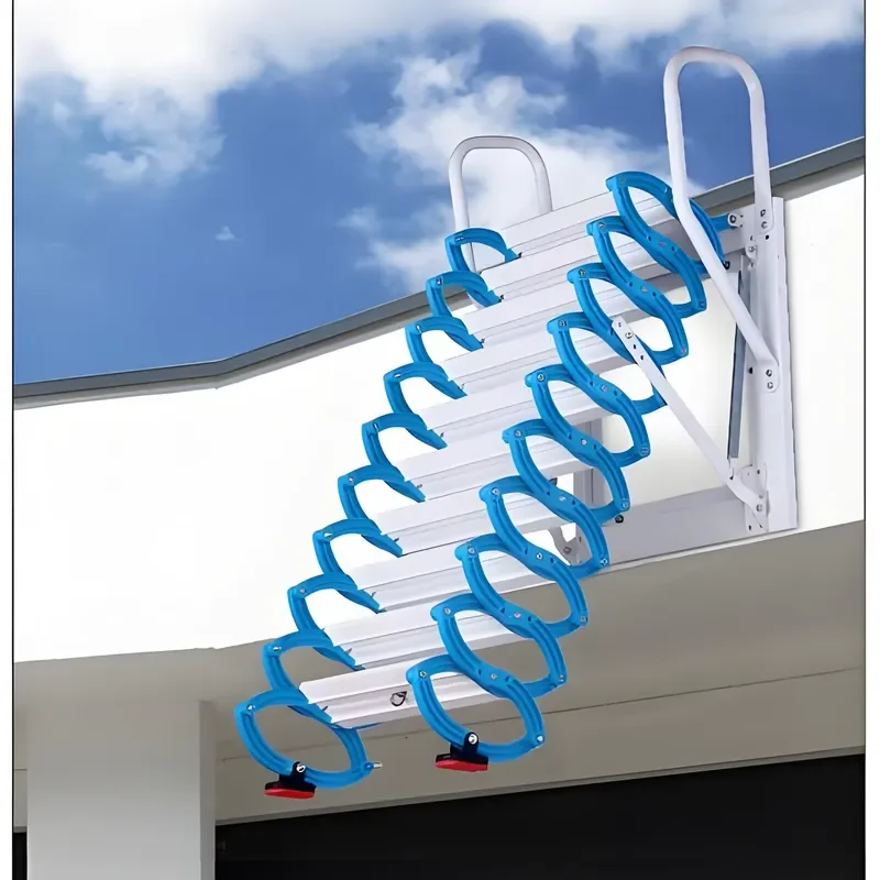 Modern Indoor Outdoor Aluminum Telescopic Ladder Wall-Mounted Manually Operated Retractable Attic Extending Stairs 300kg Load