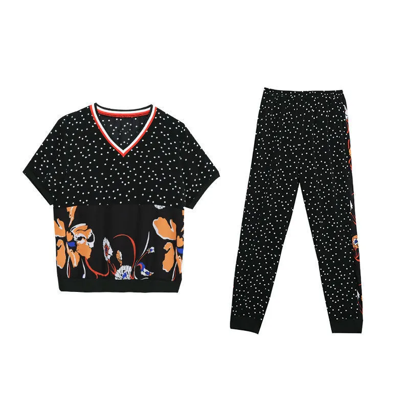 Set Female 2024 Summer New Suit 2PCS M-5XL Two Piece Women\'s Wide Short Sleeve Top Printed Ladies Outfit Jacket