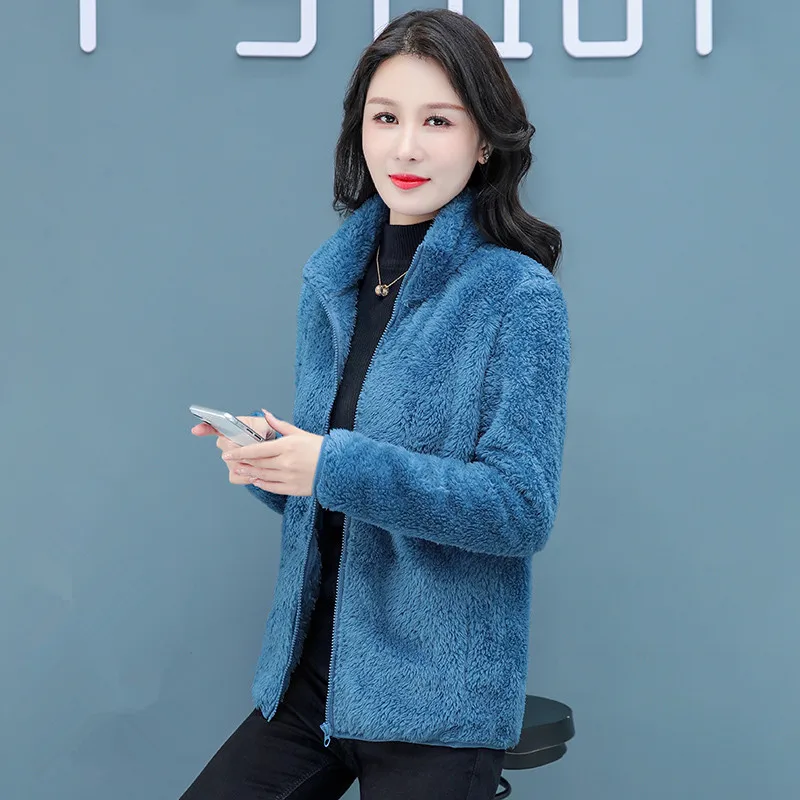 Female 2024 Winter New Thickened Double Sided Fleece Versatile Coat Women\'S Korean Fashion Warm Stand Collar Cardigan Jacket