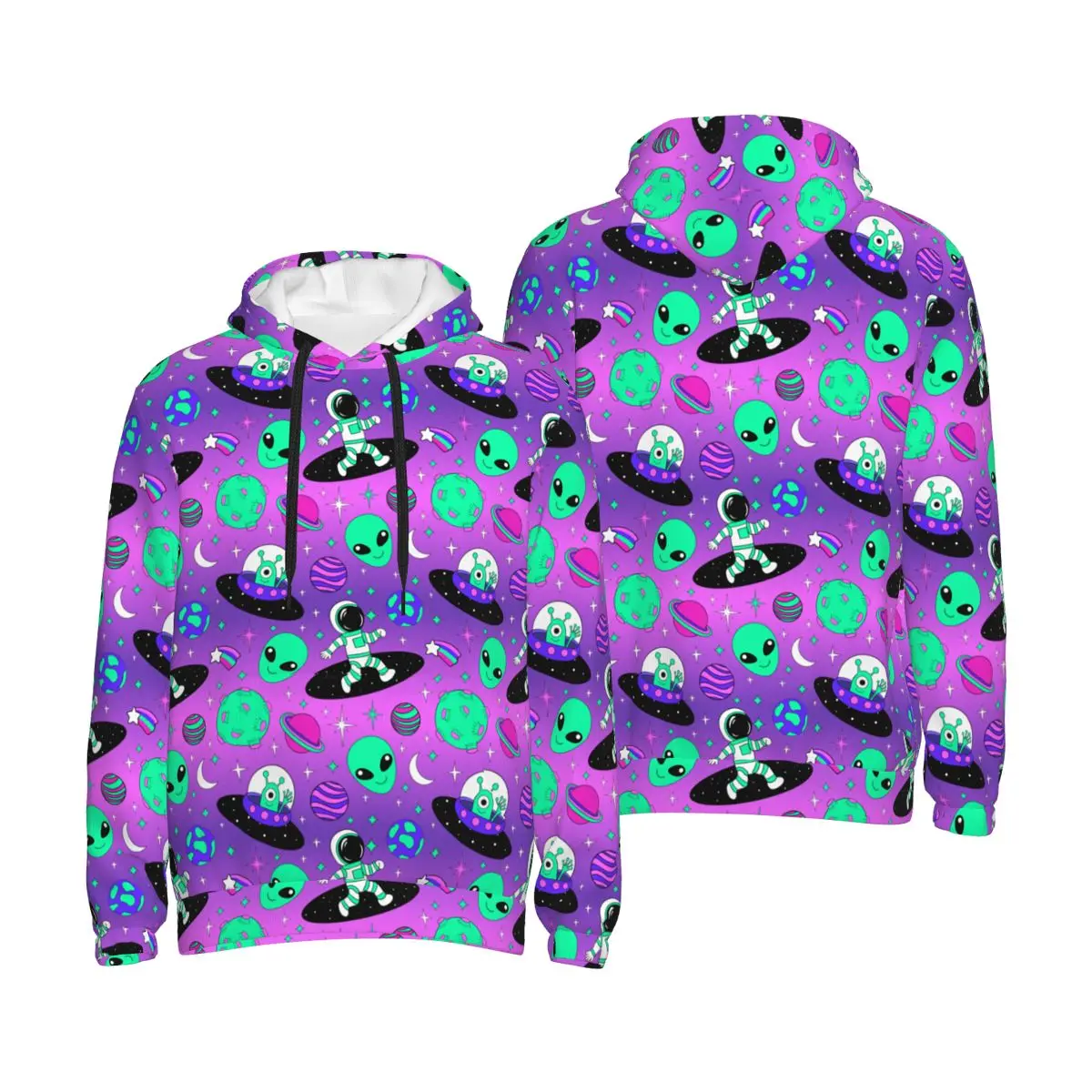 Men Women Psychedelic Galaxy Astronaut Alien Hoodie Hooded Collar Drawstring Hoodies Trippy Space Travel Sweatshirts Long Sleeve