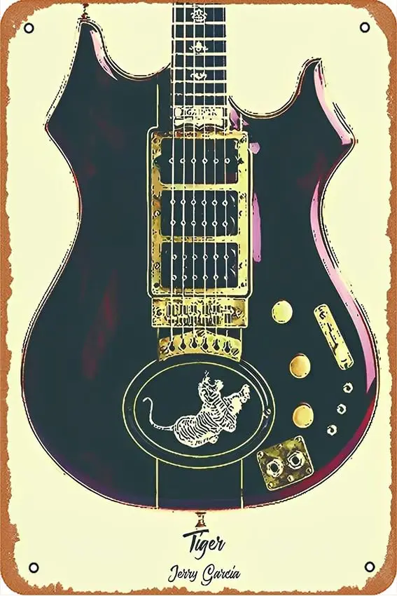 Jerry Garcia Tiger Famous Guitars Poster Metal Sign Tin Metal Retro Wall Decor for Home,Street,Gate,Bars,Club,Restaurants,Cafes,