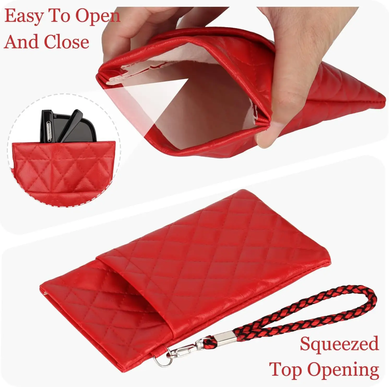 Portable Double-layer Sunglasses Bag PU Leather Waterproof Glasses Bag Multi-functional Storage Pouch with Lanyard/Metal Buckle