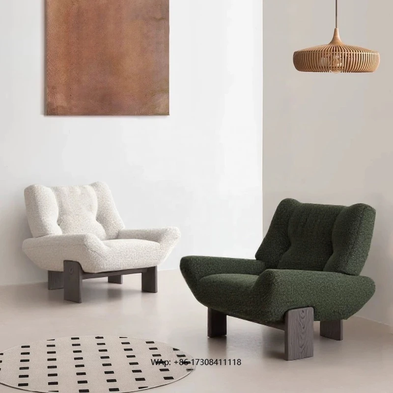 Italian Modern Retro Green Velvet Fabric Reclining Chair Living Room Bedroom Solid Wood Feet Coffee Chair