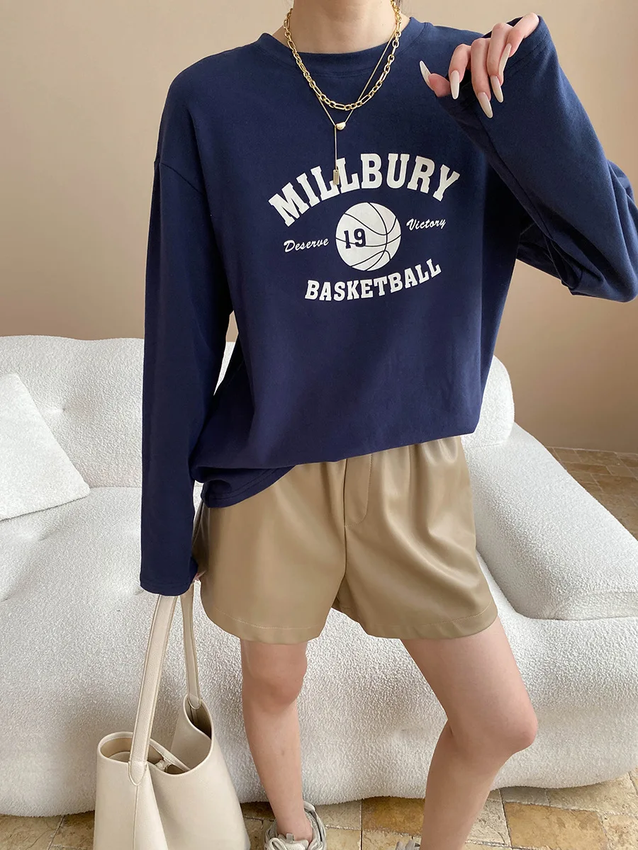 

American style relaxed, simple and casual style letter printed round neck loose T-shirt