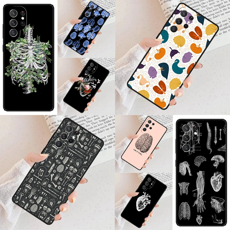 Vintage Anatomical Heart Cardiac Brain Nurse Case For Samsung Galaxy S24 S23 S22 S21 Ultra Note 10 Pro S20 Plus FE S9 S8 Cover