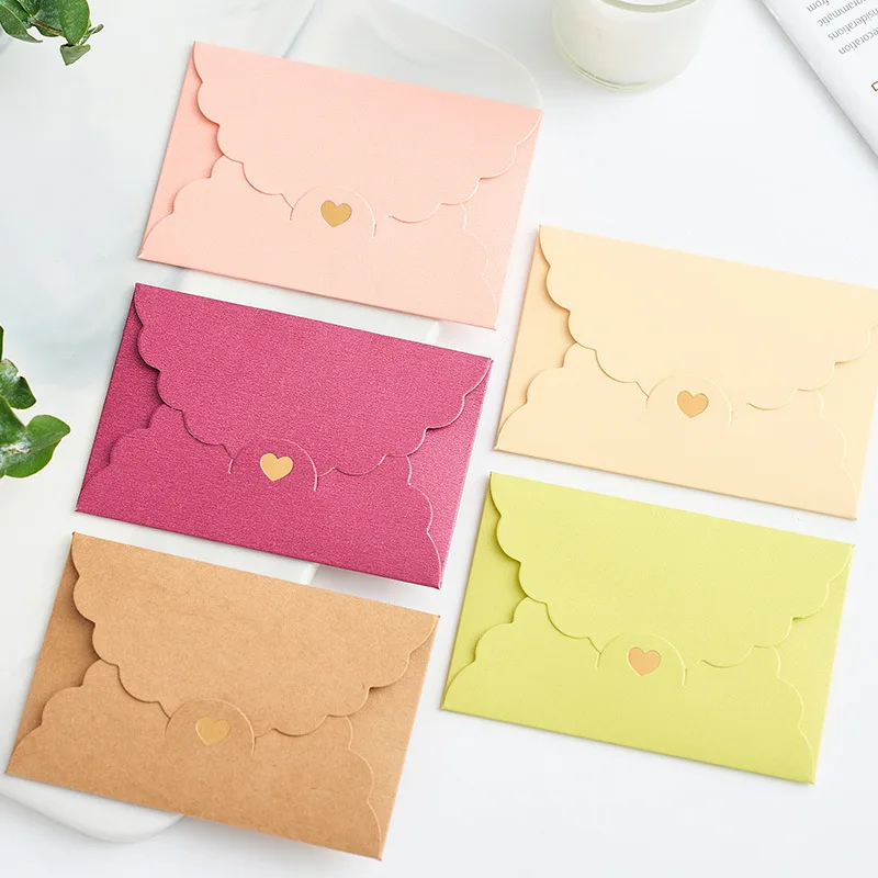 10pcs/lot Mini Envelopes Gold Stamp Heart Envelopes Vintage Iridescent Paper Envelope for Wedding Invitations Stationary