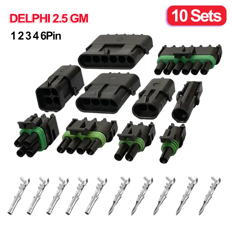 10 Sets Delphi 2.5 Series Automobile Connector 1 2 3 4 6Pin Way Waterproof Harness Plug Terminal Sheath 12015792 12015793