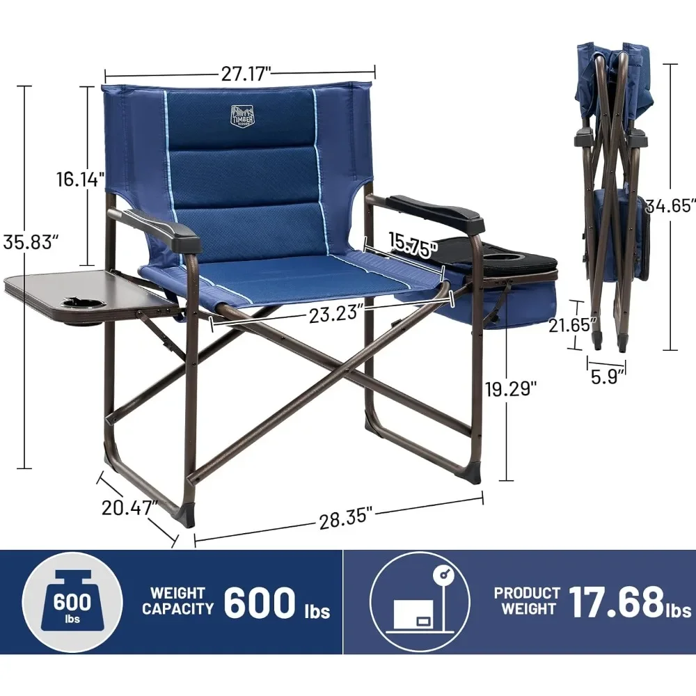 Cadeira de diretores extra grande Timber Ridge XXL - Cadeira de acampamento resistente com capacidade de 600 libras com refrigerador e mesa, dobrável portátil