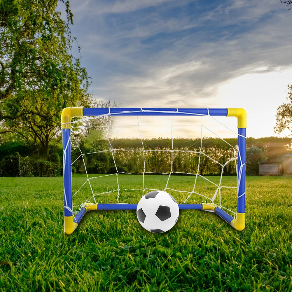 Foldable Boys Soccer Toys Training Practice Soccer Ball Goal Post Net with Pump Football Goal Post Net Indoor Outdoor Games Kits