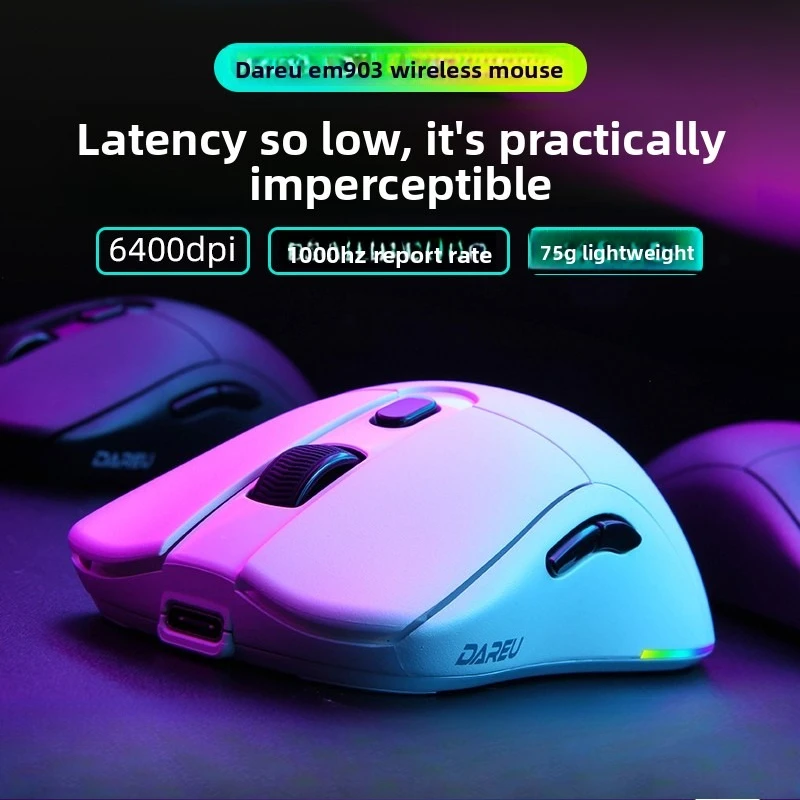 Dareu EM903 Wireless Mouse Lightweight Ergonomics Long Battery Life RGB Gaming Mouse  Computer Accessories