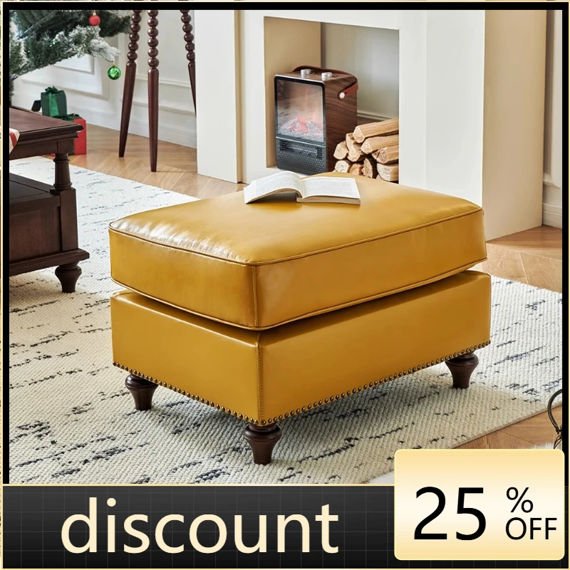 LMM leather sofa pedal full solid wood first layer cowhide leisure chair combination