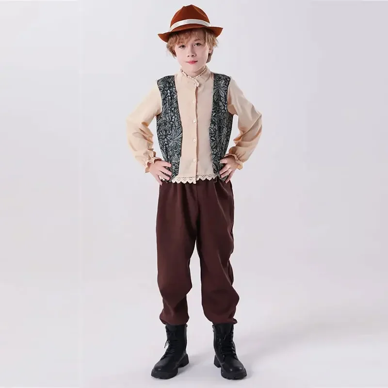 Gaun Pembantu Pertanian Set Oktoberfest Lengan Panjang Anak Laki-laki Gaun Kostum Cosplay Halloween Seragam Anak Perempuan Pertandingan Kecil Sipil