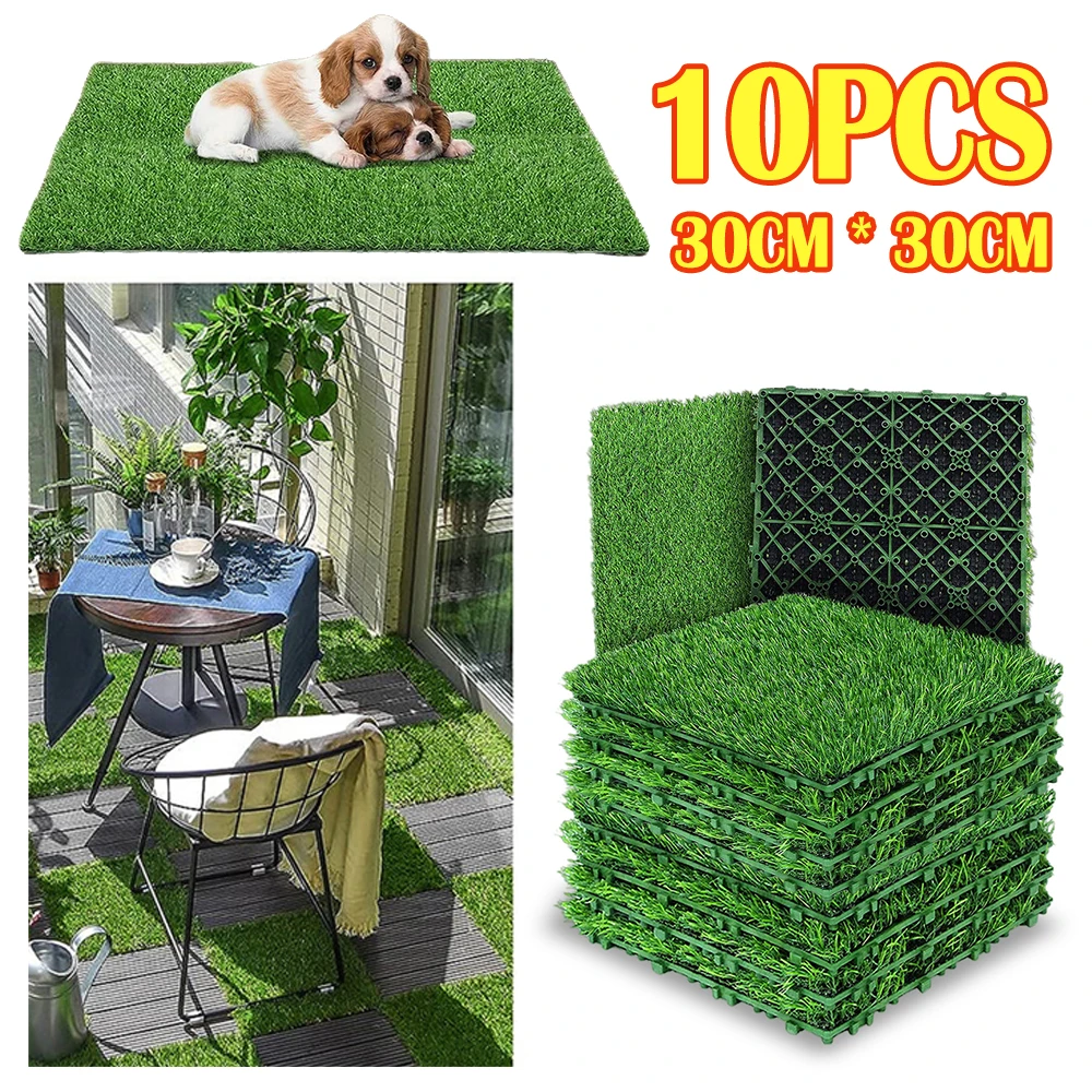 Azulejo de relva artificial, Green Grass Flooring, Tapete de convés interligado, Tapete para gramado de jardim, 12 "x 12", 10pcs