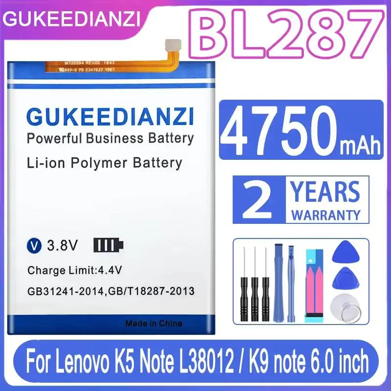 

BL287 Mobile Phone Battery Reliable Power Supply For Lenovo K5 Note L38012 K9 Note 6.0 Inch 4750mAh