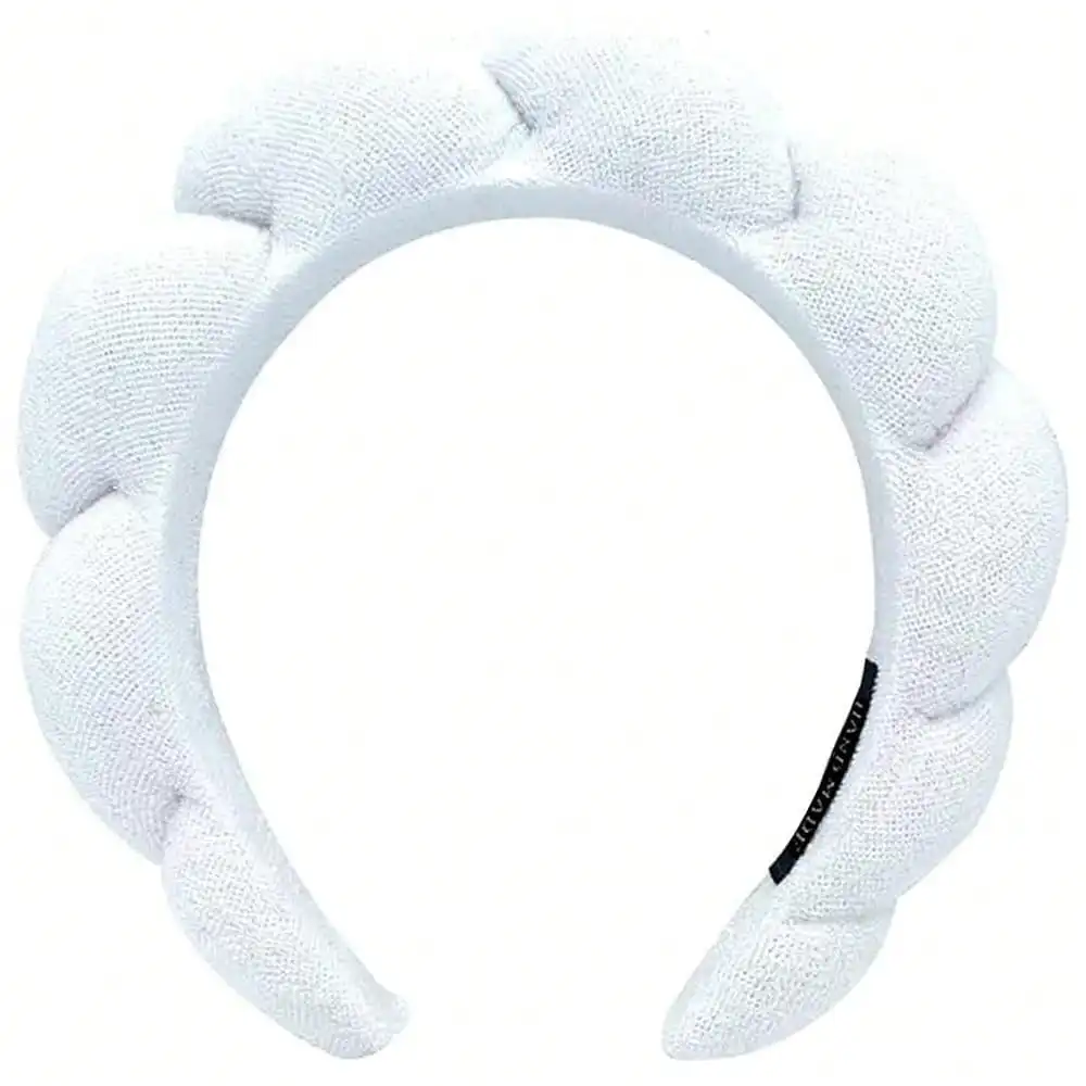 

Puffy Terry Cloth Headband For Women Spa Face Washing Makeup Skincare Hair Band White