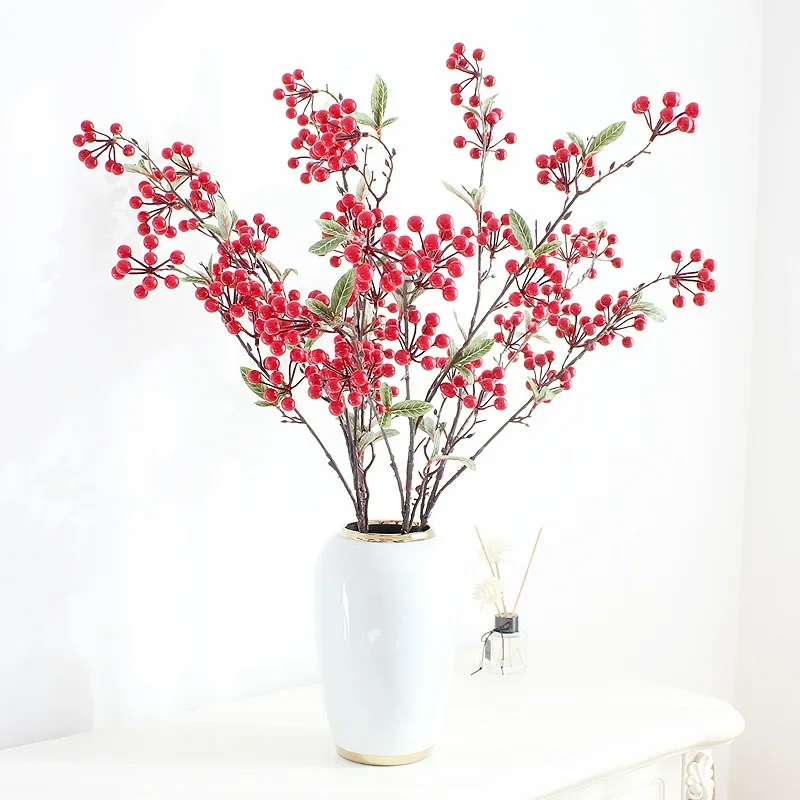 

90CM Artificial Red Fruits, Fortune Making Fruits, Green Plants, Wedding Decorations, Berries, Home Decoration