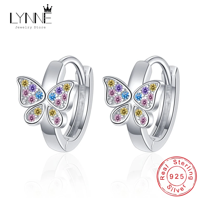 

Fashion Fine Colorful Crystal Butterfly Hoop Earrings Women&Girl Birthday Gift 925 Sterling Silver Jewelry Shiny CZ Ear Circle