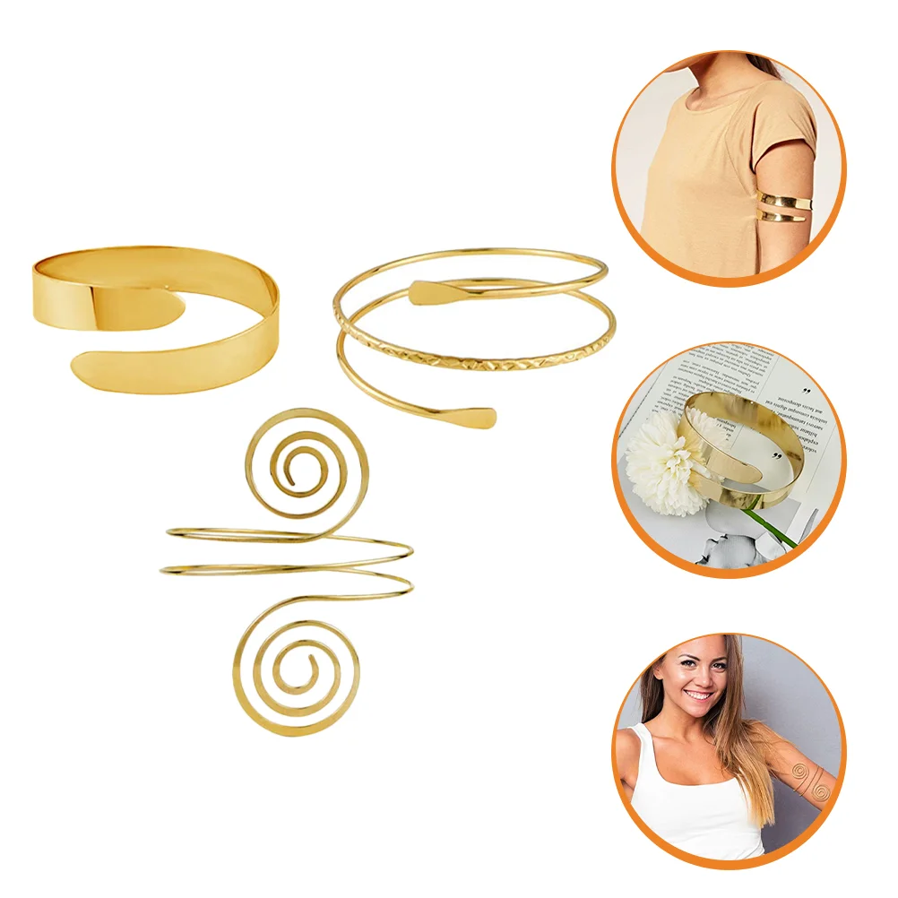 

3 Pcs Metal Bracelet Suit Gold Filled Multi-layer Arm Upper Stacked Geometric Jewelry
