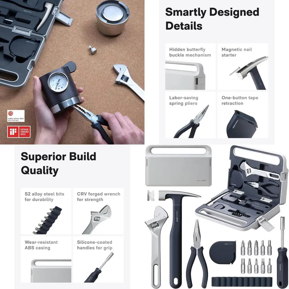 

Набор из 16 предметов с кейсом для хранения: отвертка, гаечный ключ, молоток, рулетка, плоскогубцы для ремонта дома, гаража, офиса, общежития