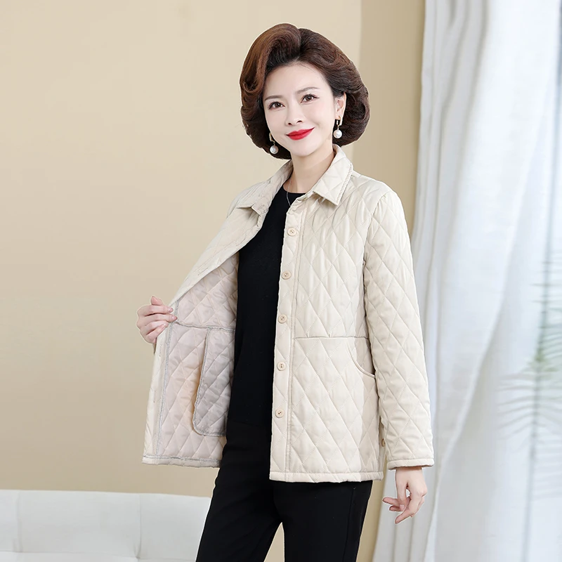 Autumn and winter Quilted Thin Jackets for Women Elegance Mother\'s Jacket Lady Single-breasted Clothes