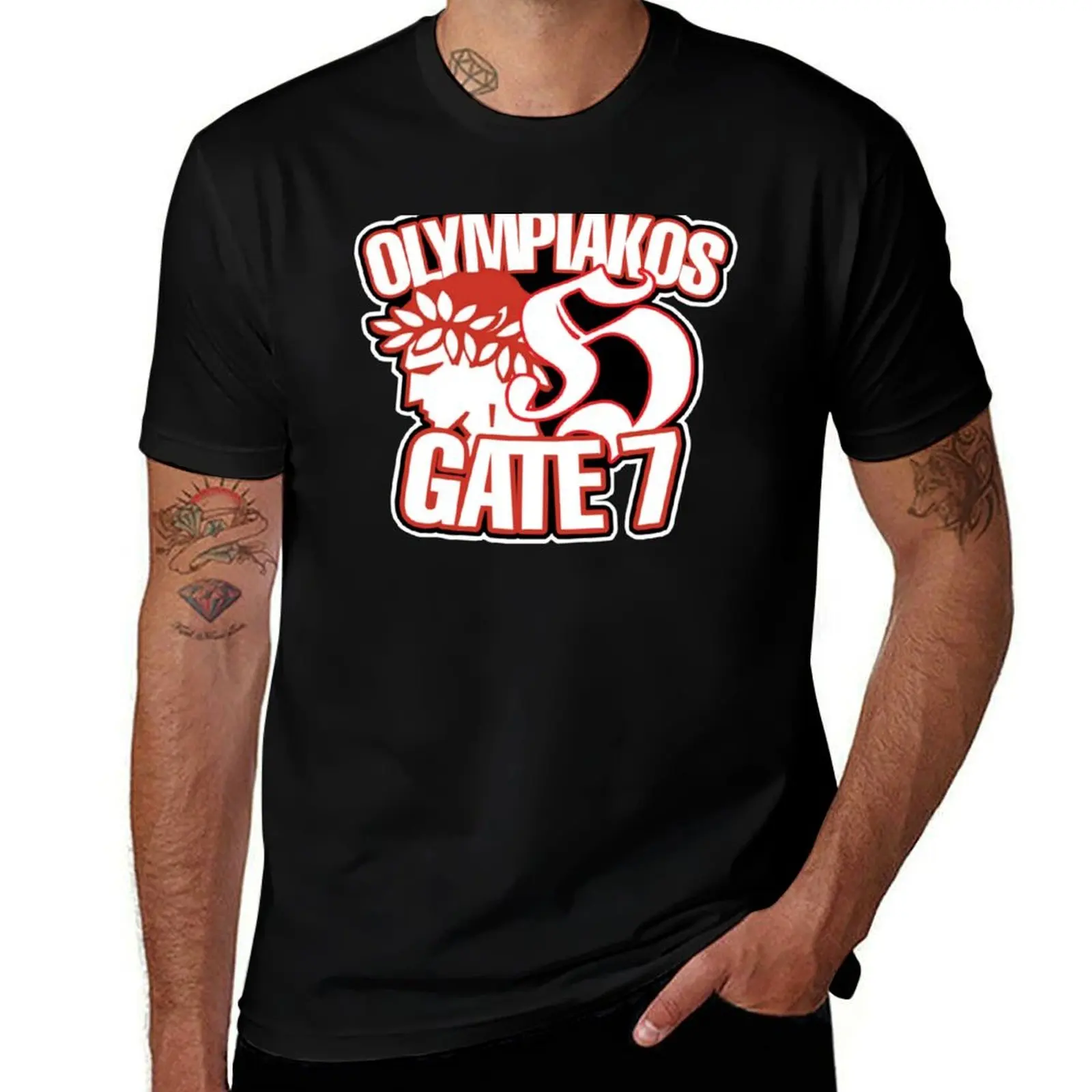 

Olympiakos Gate 7 T-Shirt man t shirt cotton funny t shirts dark humor black cotton t-shirt plain for man package T-shirt