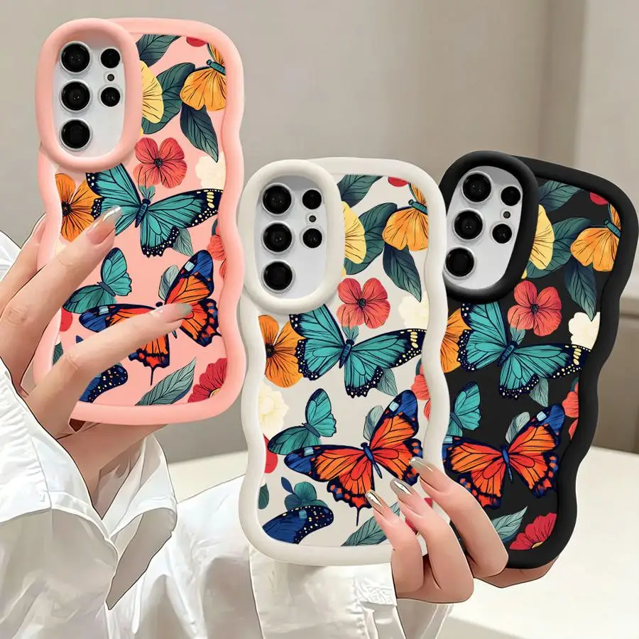 Colorful Butterfly Flowers Soft Phone Cover Case for Samsung Galaxy S26 S25 S24 S23 Plus S24+ S21 S20 FE S25+ S22 Ultra