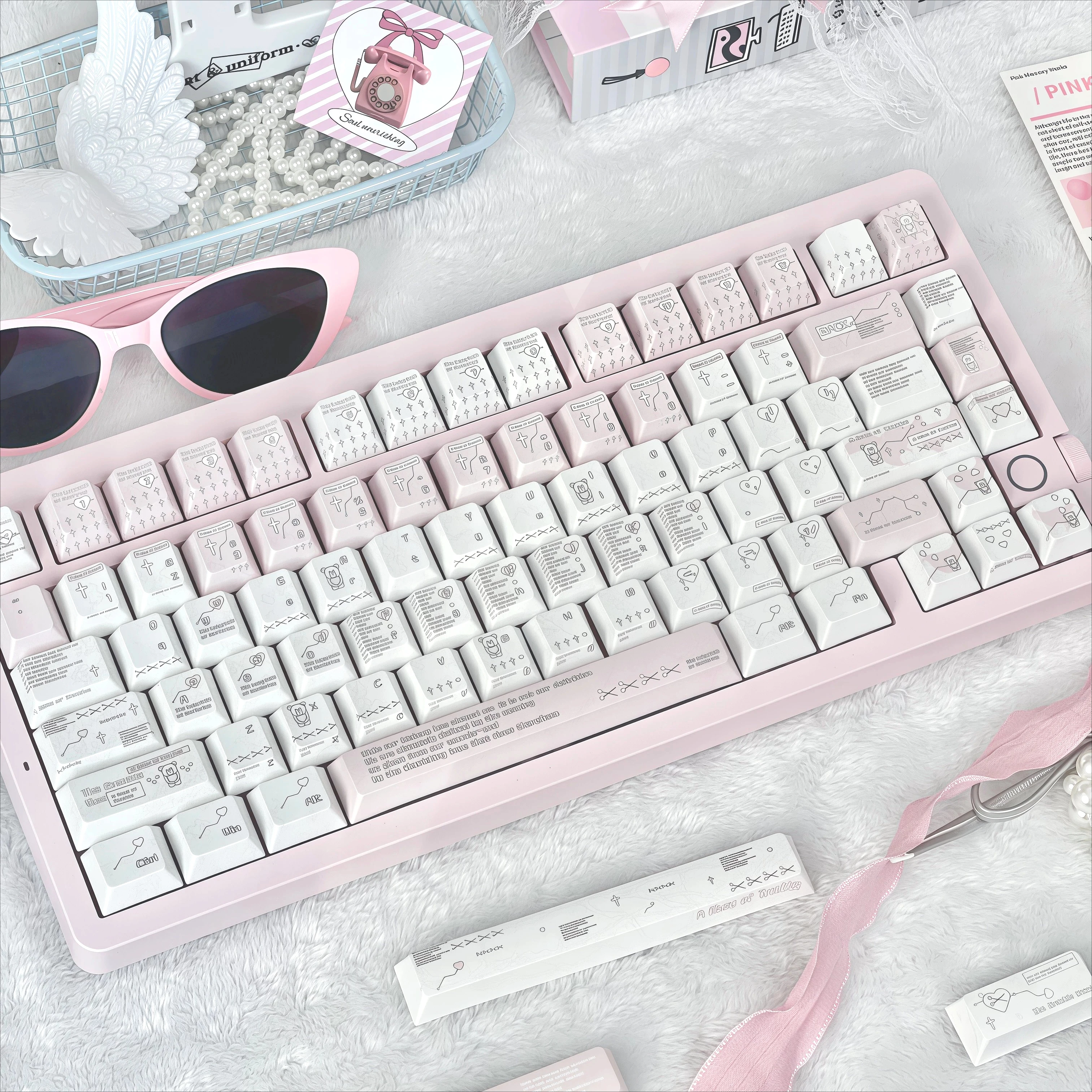 MAIMOOO Keycaps Thorns and Eros Pink Keycaps Bear MoaCHERRY Pbt Material Sublimation Keyboard Keycaps