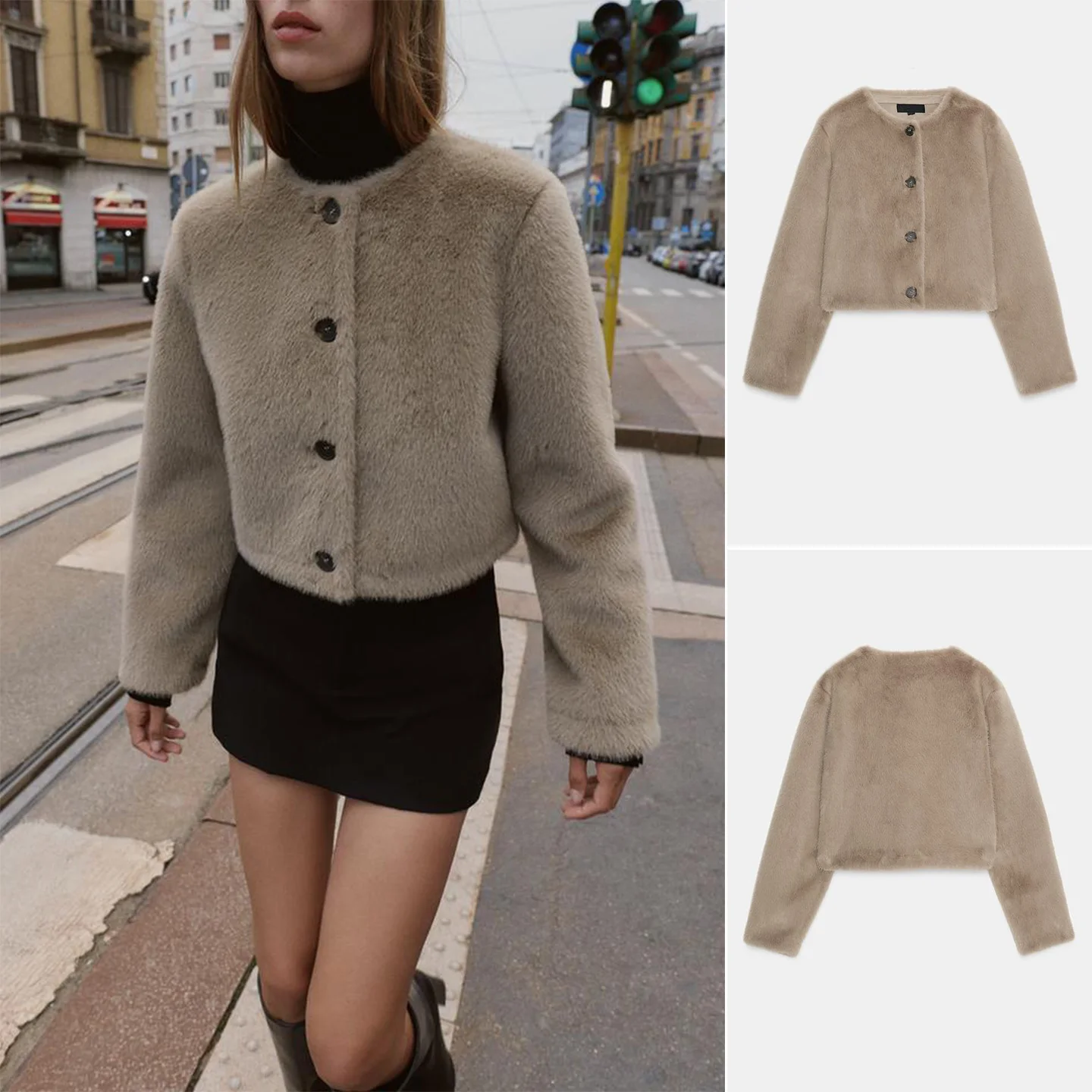 

Новое осеннее женское пальто с круглым вырезом на одной пуговице Ne Long Sve с эффектом искусственного меха, теплая верхняя одежда из искусственного меха