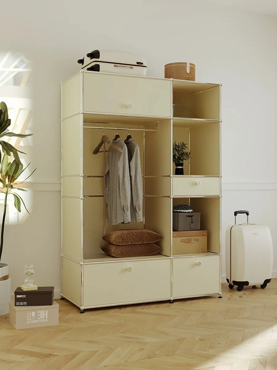 YJQ module wardrobe floor coat rack household small apartment stainless steel hanger bedroom storage cabinet