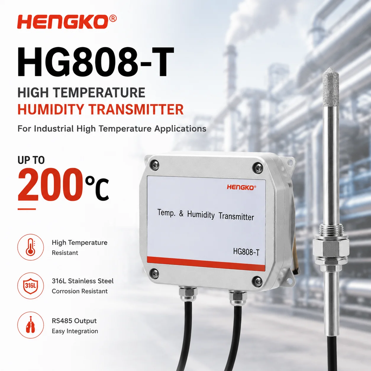Temperature Humidity Sensor - HENGKO 200 ° C Hoge temperatuur-vochtigheidssensorzender